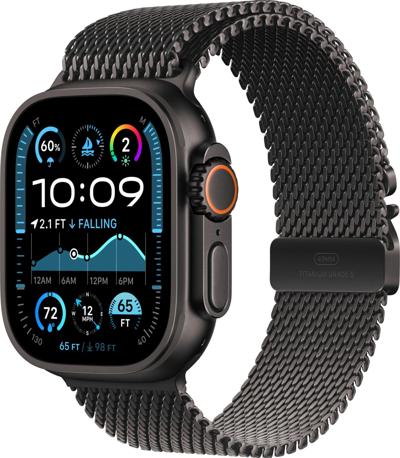 Apple Watch Ultra 2 49 mm (2024) Black Titanium Case with Black Titanium Milanese Loop Medium