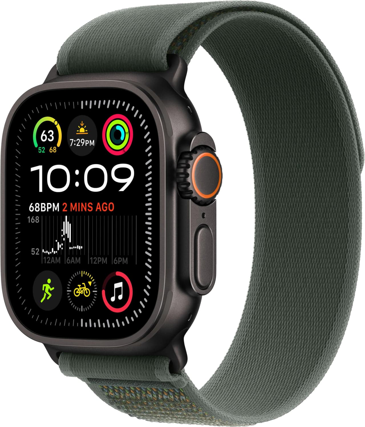 Apple Watch Ultra 2 49 mm (2024) Black Titanium Case with Green Trail Loop (M/L)