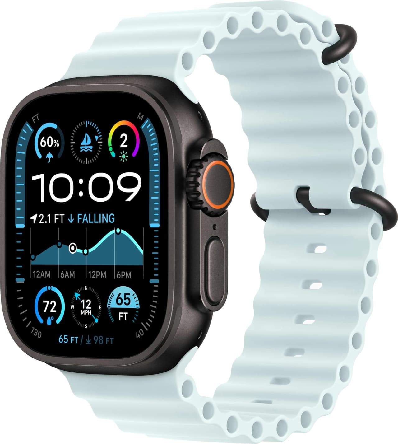 Apple Watch Ultra 2 49 mm (2024) Black Titanium Case with Ice Blue Ocean Band