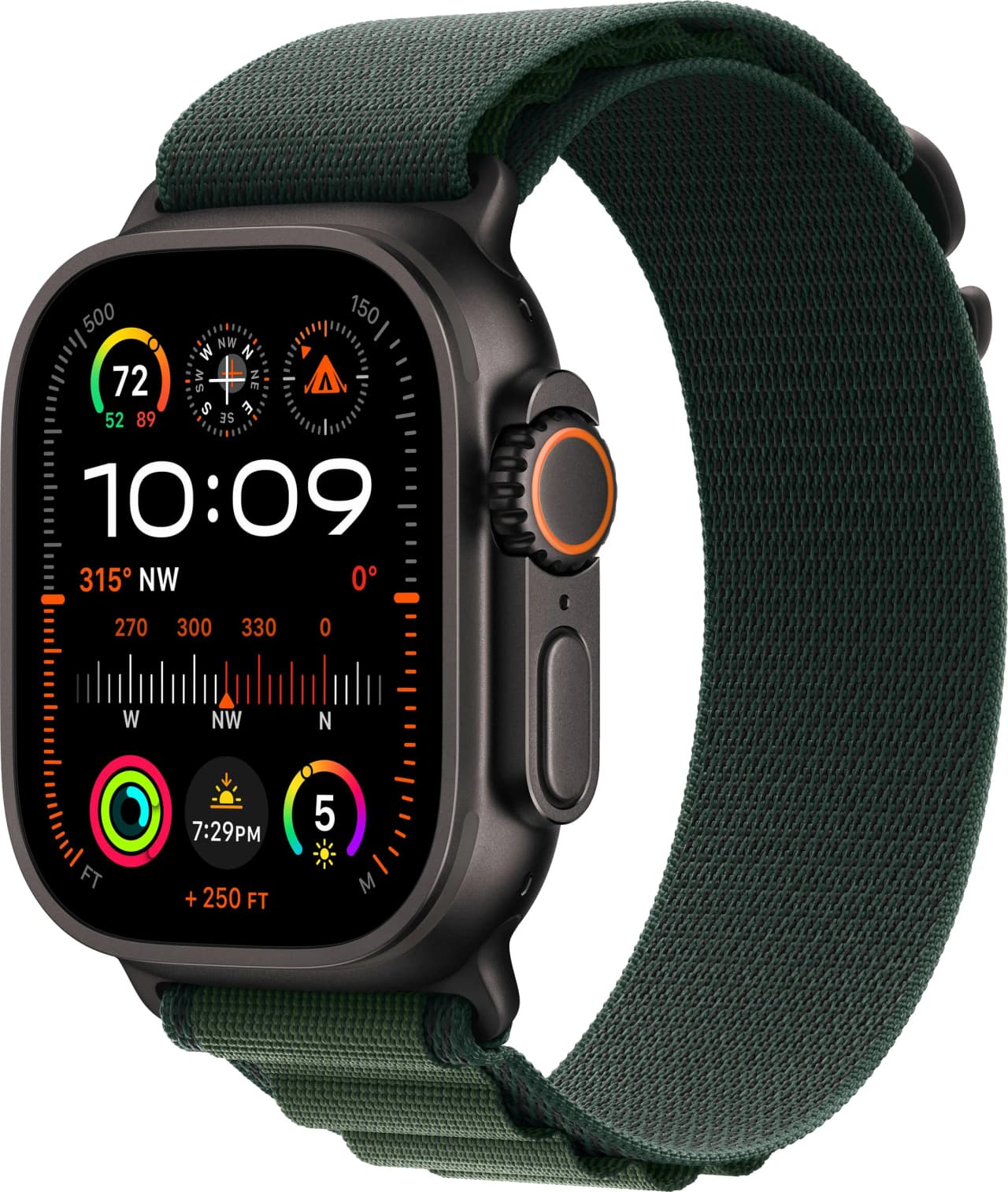 Apple Watch Ultra 2 49 mm (2024) Black Titanium Case with Dark Green Alpine Loop Large