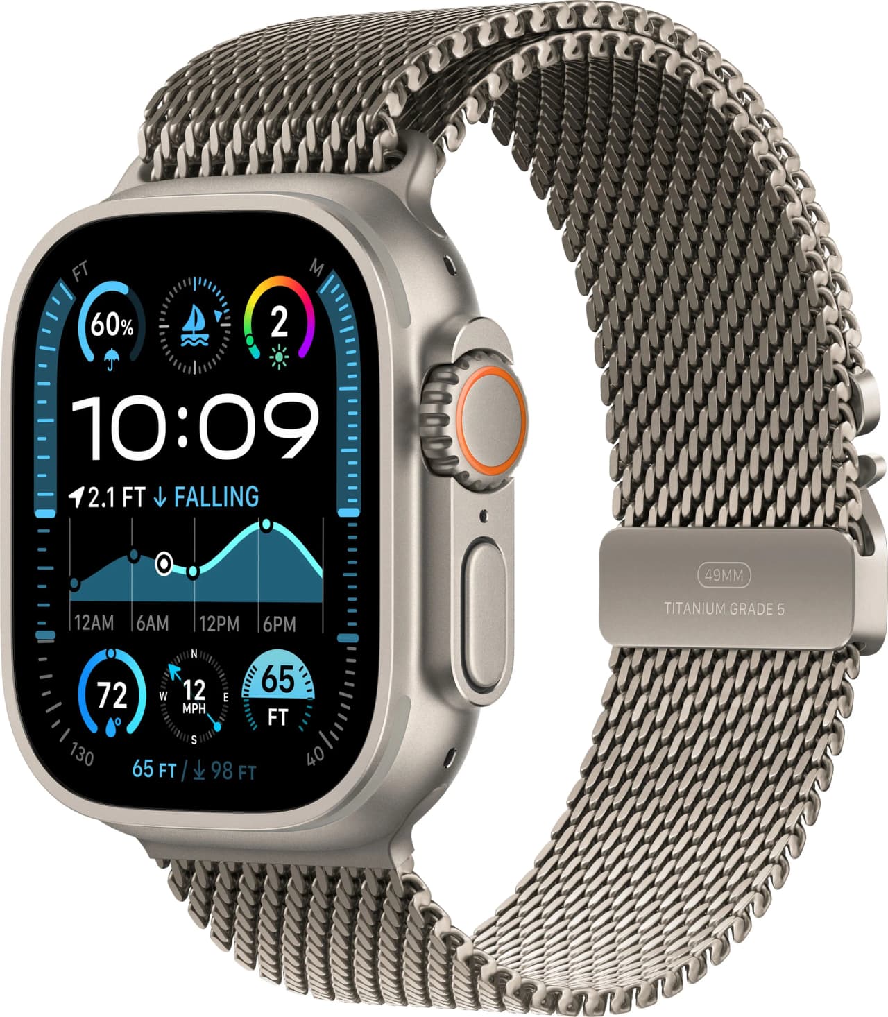 Apple Watch Ultra 2 49 mm (2024) Natural Titanium Case with Natural Titanium Milanese Loop Medium