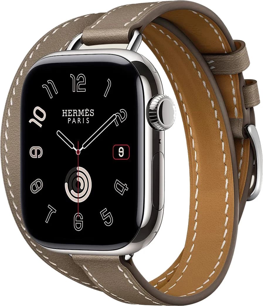 Apple Watch Hermès Series 10 42 mm Silver Titanium Case with Double Tour Attelage, Etoupe
