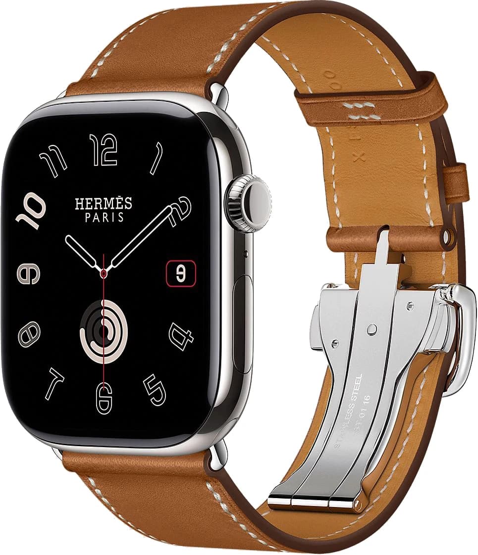 Apple Watch Hermès Series 10 46 mm Silver Titanium Case with Single Tour Deployment Buckle, Fauve