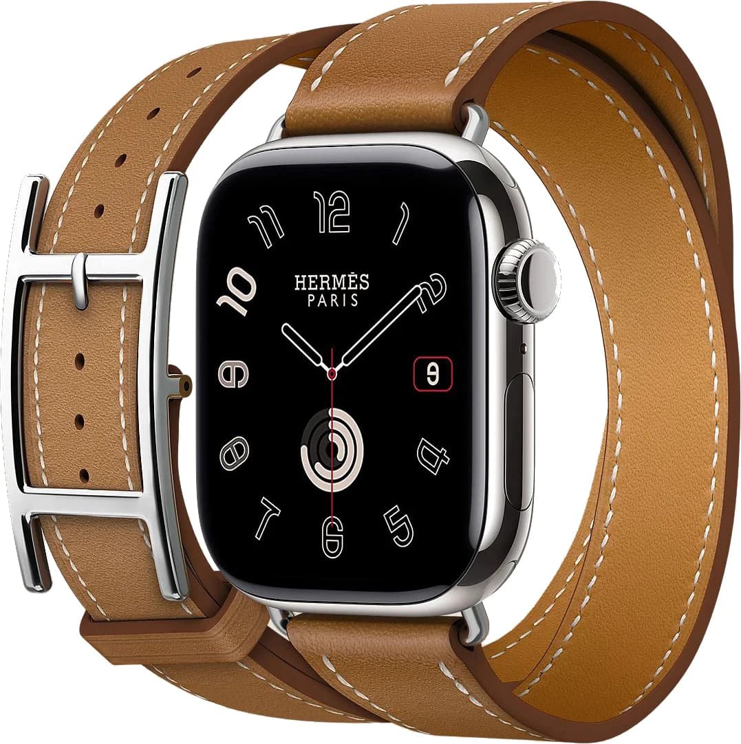 Apple Watch Hermès Series 10 42 mm Silver Titanium Case with Double Tour Hapi, Gold